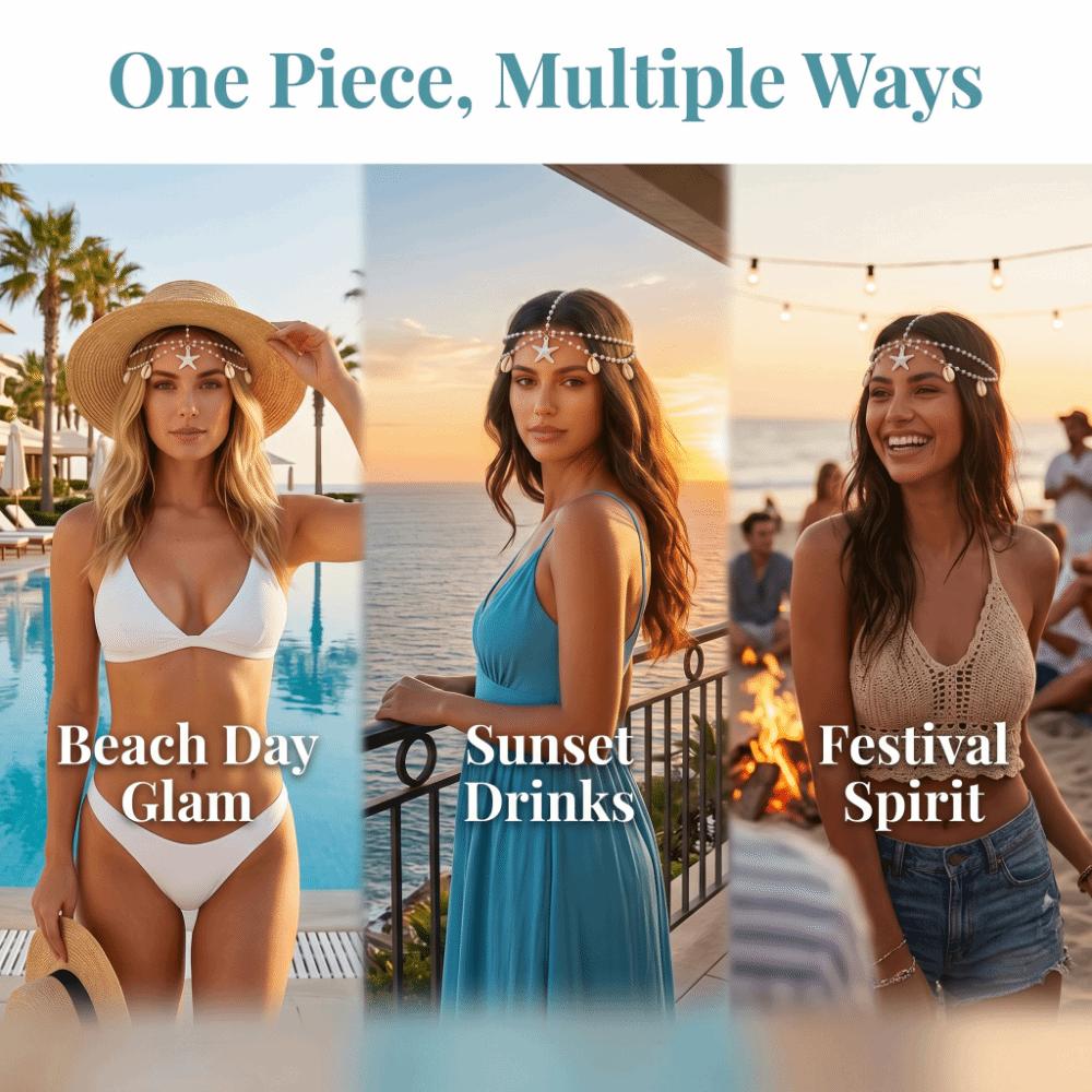 Pearl Bohemian Hair Chain Ocean Style Beaded Head Piece Boho Head Chain  Beach Vacation