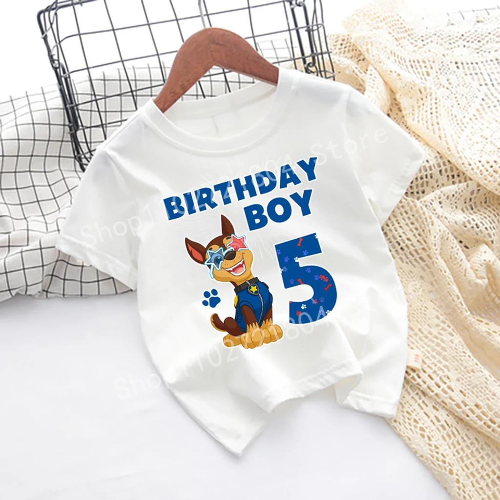 Футболка Щенячий патруль с номером, короткий рукав, круглый вырез, хлопок, одежда на день рождения для мальчика, милый мультяшный дизайн, модная печать в стиле аниме, хип-хоп топы