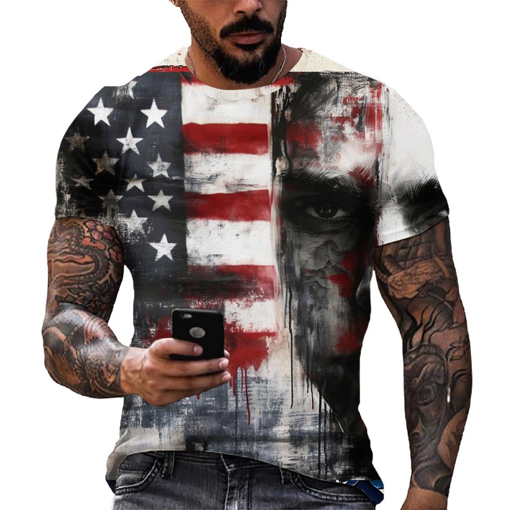 Men's Independence Day Printed Round-neck Short-sleeved T-shirt