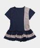 SOME PLACE Flower Color Block Tiered Frill Layered Short Sleeve T-Shirt & Scarf Set [Navy]