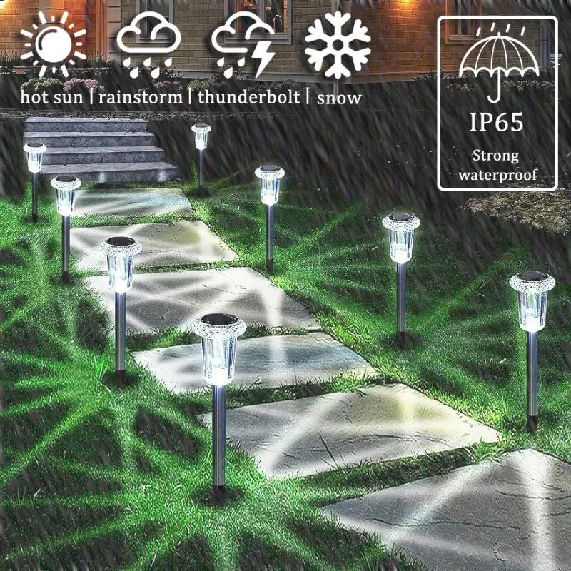 12 шт. солнечных уличных фонарей, водонепроницаемые солнечные фонари из нержавеющей стали для дорожек в саду, дворе, дорожках, подъездных путях, газонах, декора