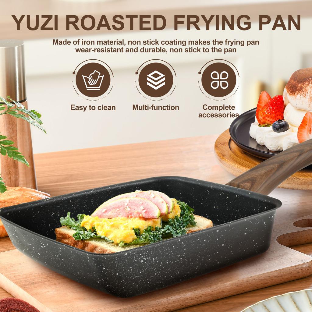 Rectangle Tamagoyaki Pan Iron Nonstick Japanese Omelette Pan With Spatula Sponge Multifunctional Egg Roll Pan for Kitchen