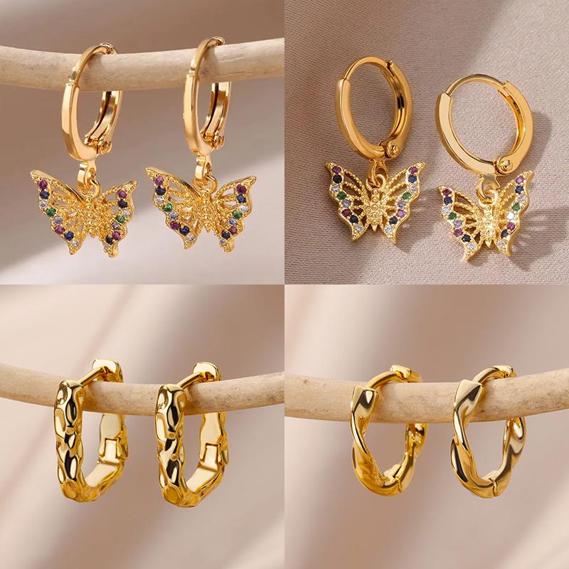Zircon Butterfly Pendientes EarringsFor Women Stainless Steel Gold Butterfly Earring Trend Girl y2k Jewelry aretes mujer
