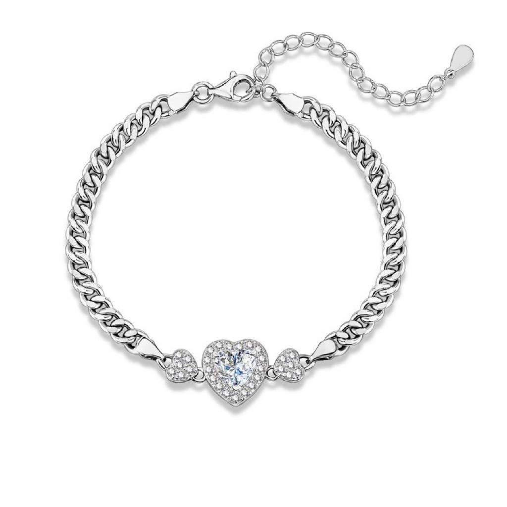 Серебряный браслет из муассанита 925 пробы в форме сердца, модный и популярный трансграничный европейский и американский браслет из муассанита особой формы
