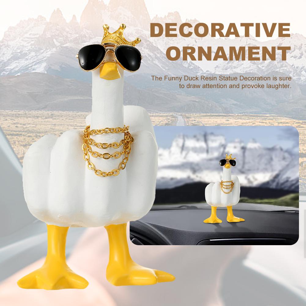 Middle Finger Little Duck Decor Resin Small Duck Sculpture 7.5cm Duck Decorative Figurine for Home Garden Desk Decoration