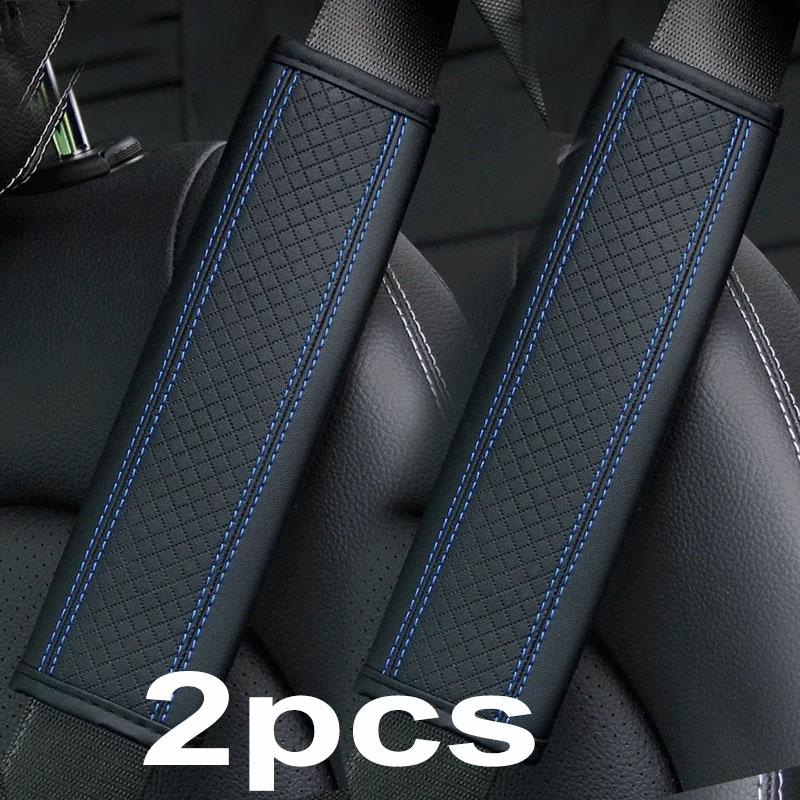 1/2Pcs PU Leather Car Seat Belt Shoulder Cover Embossed Safety Belt Protective Cover Comfortable Embroidered Auto Seatbelt Trim