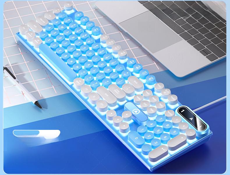 Проводная игровая клавиатура K600 с серебристой резьбой и колпачками в стиле панк