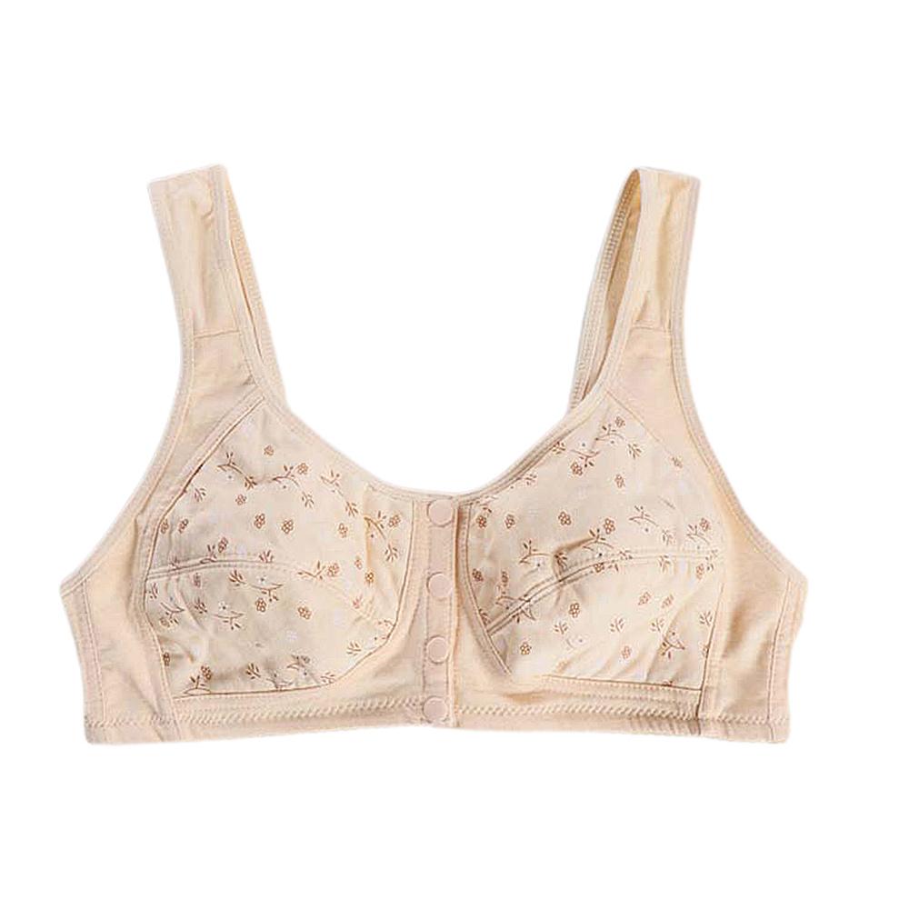 Women Front Button Floral Brassiere Underwear Cotton Wireless Push Up Bra Lingerie