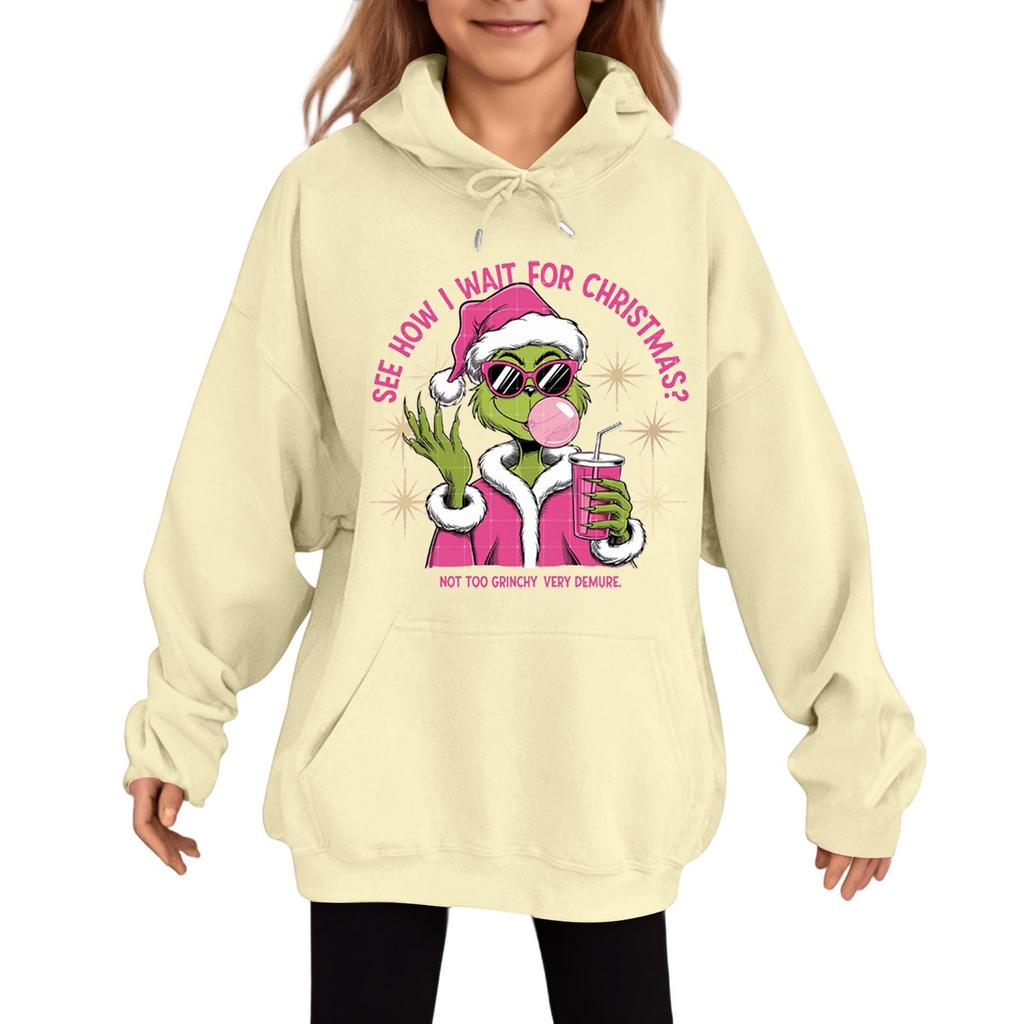 Children's Fashionable Casual Long-sleeved Loose Christmas Print Pullover Hooded Sweatshirt