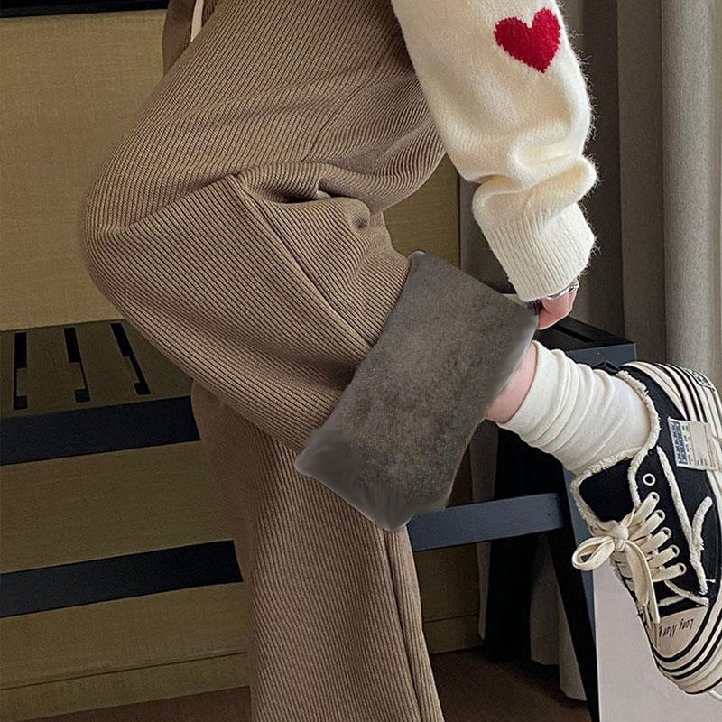 Женские повседневные брюки. Плюшевые и утолщенные вельветовые брюки. Широкие брюки. Коричневые прямые брюки. Теплые, удобные, простые, однотонные, осень и зима.