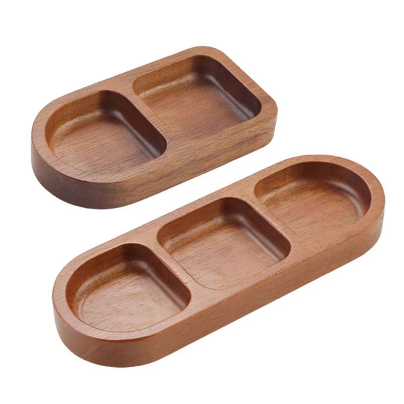 Solid Wood Rectangle Tray 2/3 Grid Condiment Plate Breakfast Food Sushi Bread Dessert Sauce Plate Kitchen Dinner Seasoning Dish