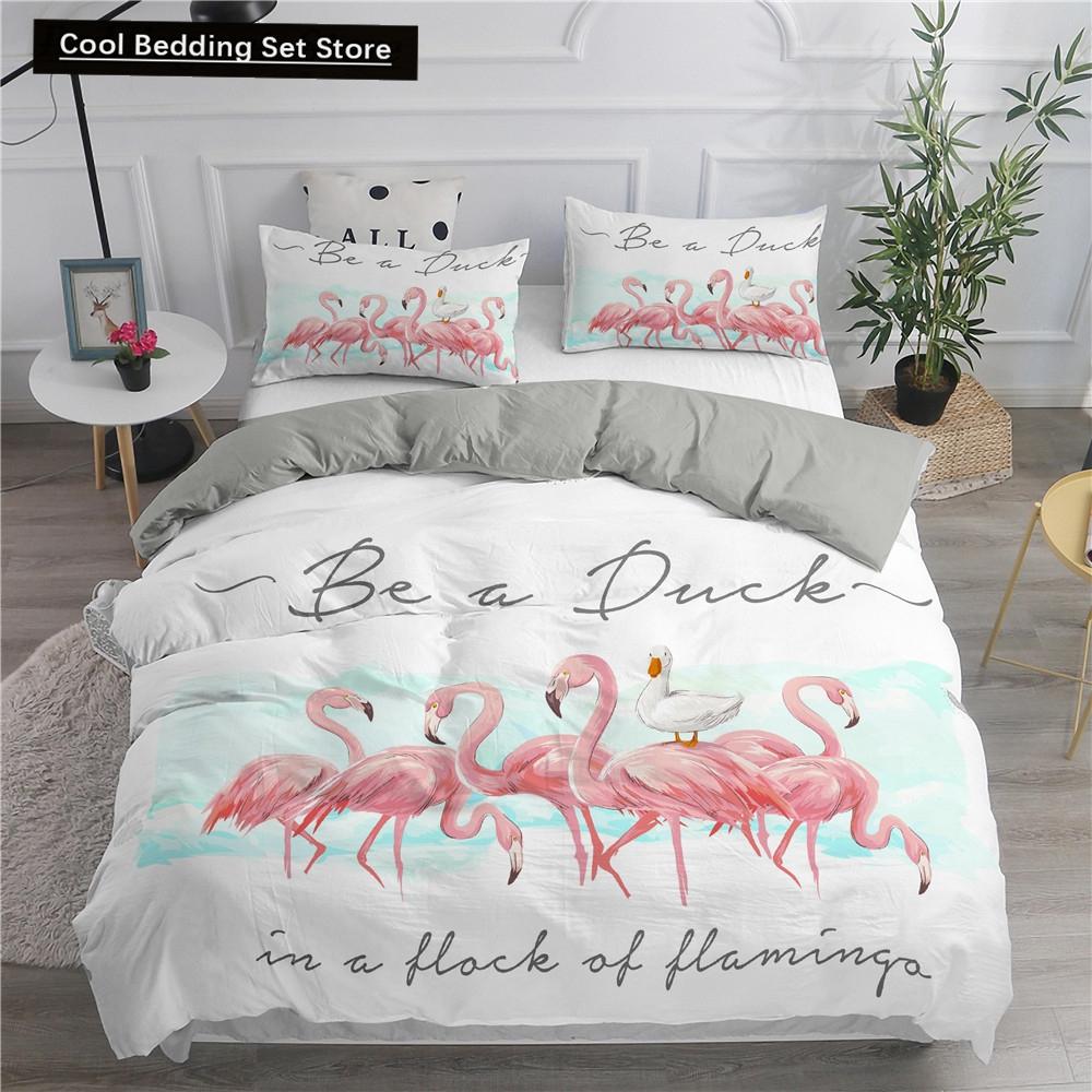 Комплект постельного белья с принтом 3D фламинго размера King Queen, розовый с изображением животных, пододеяльник с наволочками, 2/3 шт., полиэстер, пододеяльник