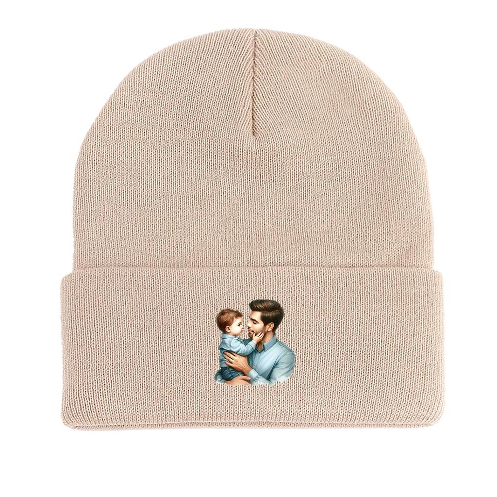 Father Family Print Knitted Hat Beanie, Skull Cap Thermal Cozy Sporting Bonnet Knit Cap Beanie