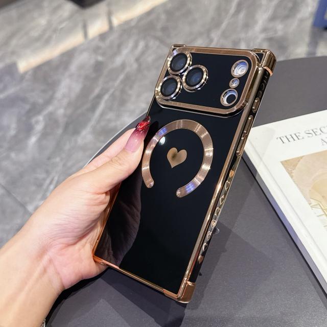 Для Для Iphone 17 Air Pro Max  Покрытие Рамка в форме сердца  Магнитный Чехол для Телефона Для Для Iphone 13 14 15 16 Plus Задняя Крышка