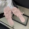 Fashion SUOJIALUN 2025 Summer New Brand Women Slipper Fashion Bow-knot Square Toe Slip On Ladies Slides Shoes Flat Heel Beach Sandal Sho