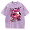 Oversized Woman Washed T-Shirts Race Car Energetic Speed Print Short Sleeve Distressed Crewneck Cotton Tops Trend Clothes