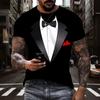 3d T-Shirt Bow Tie Short Sleeve Men Tuxedo Tops Casual Retro Print Fake Suit T-Shirt 3d Funny T-Shirt Fashion Men