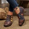 Women Ankle Boots Mixed Colors Flower Side Zipper Women Shoes Printed High Heels Shoes 2025 Autumn/Winter New Retro Boots Women