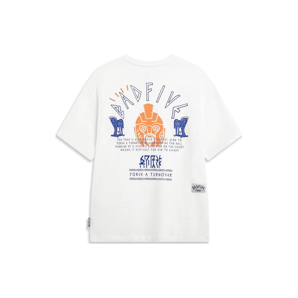 Li-Ning Lining Badfive Series Anti-Deception Letter Print Pattern Round Neck Loose Short-Sleeve T-Shirt Men Tops Milk-White AHST285-7