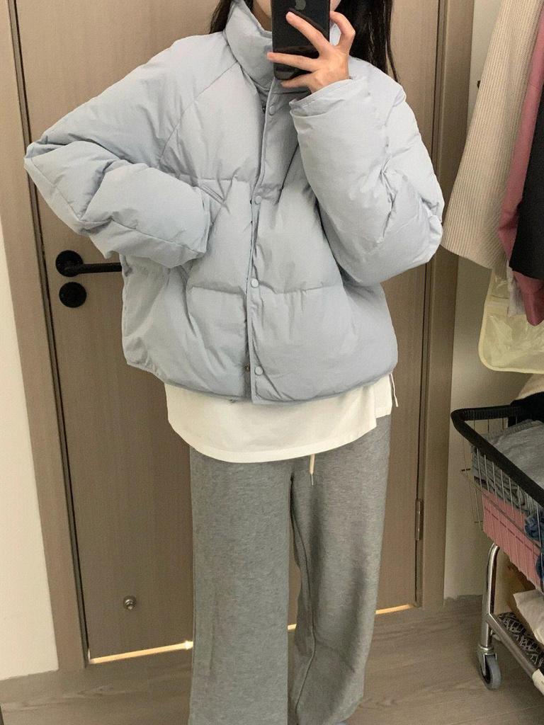 2024 Petite Korean Style Blue Women's Short Down Jacket - White Duck Down