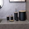 Luxury Bamboo Bathroom Set: Lotion Pump, Toothbrush Holder, Soap Dish, Trash Can - 6 Pieces