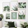 Green Plant Leaf Flowers Poster Print Watercolour Monstera Wall Art Canvas Painting Quotes Wall Pictures for Living Room Decor
