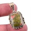 Natural Unakite Gemstone 925 Solid Sterling Silver Two Tone Pendant 1.50" F1o72