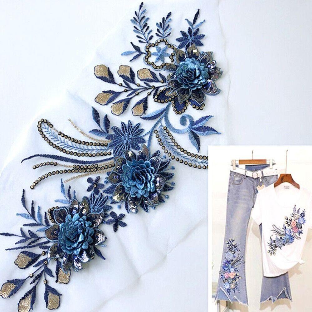 Sew Mesh Embroidery Flower Lace Patch Polyester Embroidered Fabric Stickers Clothing