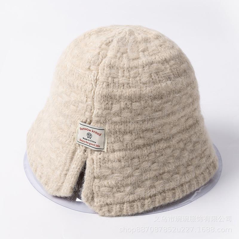 Autumn and winter solid color bucket hat women's fashion warm wool basin hat ear protection simple and sweet knitted bucket hat