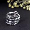 Oxidized Silver Spiral Wrap Ring | Adjustable Multi-Band with Etched Diamond Pattern | Boho Statement Jewelry Gift