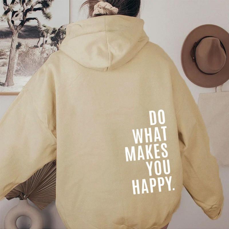 Womens Hooded Sweatshirt Streetwear Loose Fit Long Sleeve Printed Pullover Casual Top