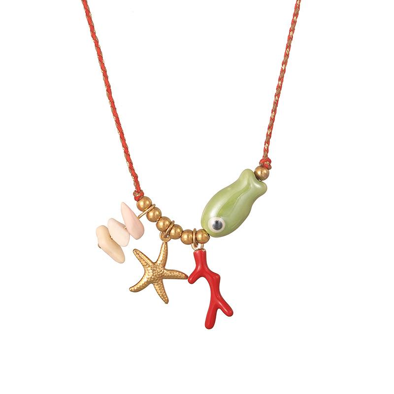Asu Bohemia Animal Fish Star Shape Pendant Titanium Steel Beads Woven Rope Necklace for Women China