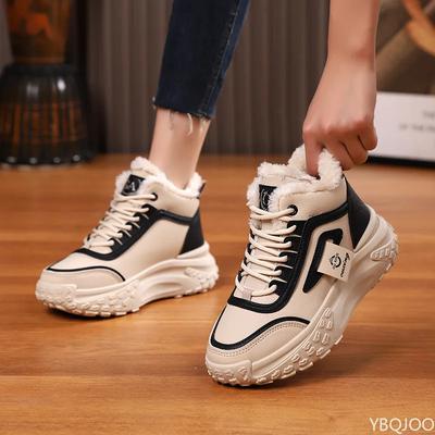 Модные новые женские бархатные туфли Модные хлопковые ботинки на толстой подошве с высоким голенищем Комфортные спортивные папины кроссовки Зимние теплые женские ботинки Botas Mujer