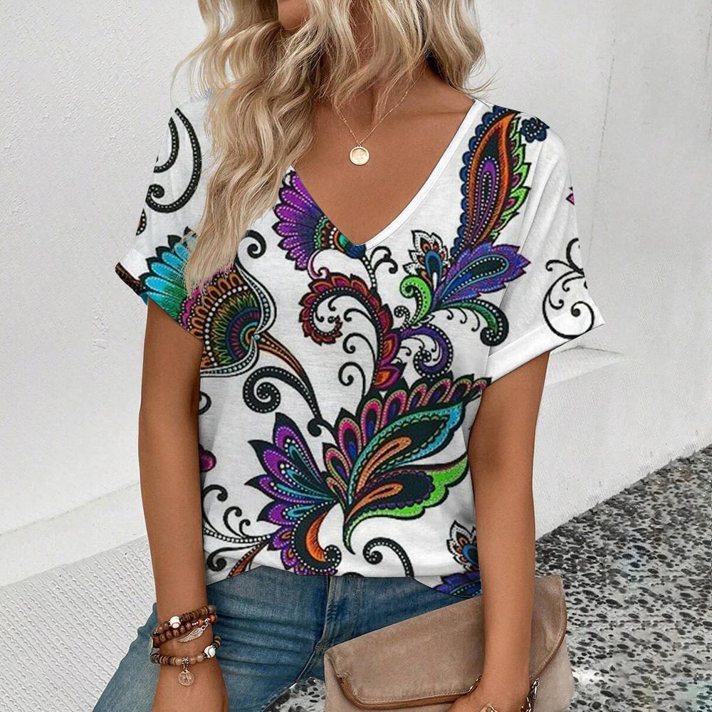 S-8XL Plus Size Women's T-Shirt Summer V-Neck T Shirt For Women Fashion Short Sleeve Tops Casual T-Shirt 3d Print Female Clothes