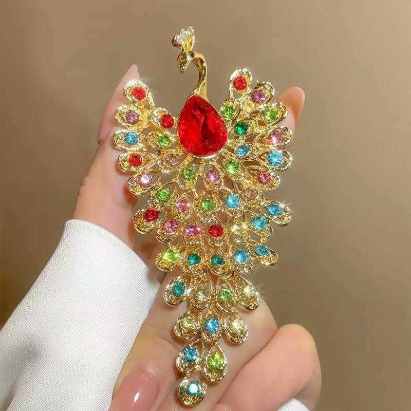 1pc Jewelry Accessories Luxury Peacock Brooches Colorful Rhinestone Creative For Women Crystal Brooch Pins