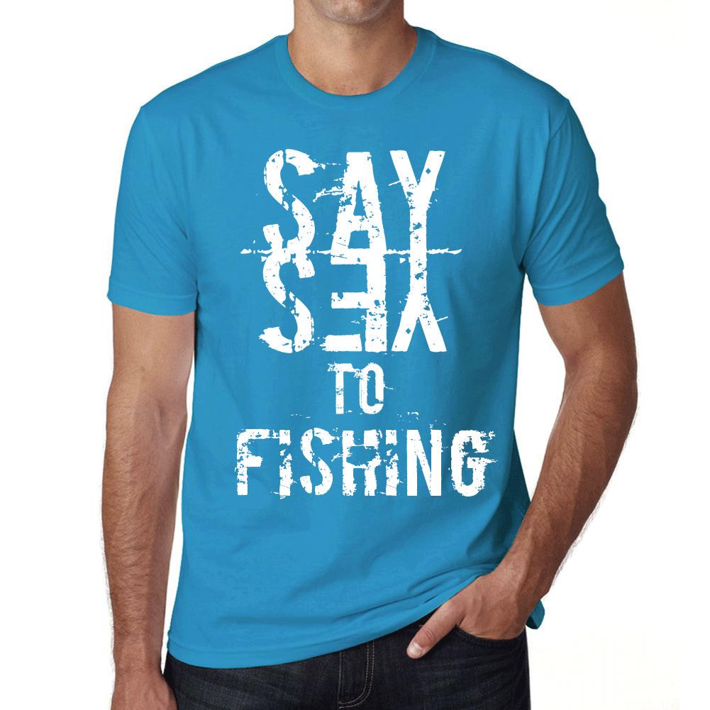 Men’s Vintage Tee Shirt Graphic T Shirt Say Yes To Fishing Aqua