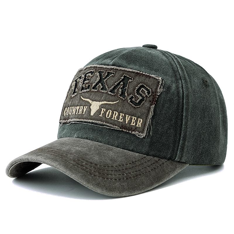 Унисекс washed cotton cap Винтажные бейсболки Вышивка букв TEXAS Повседневная для активного отдыха и спорта Кепка-папа Для мужчин и женщин
