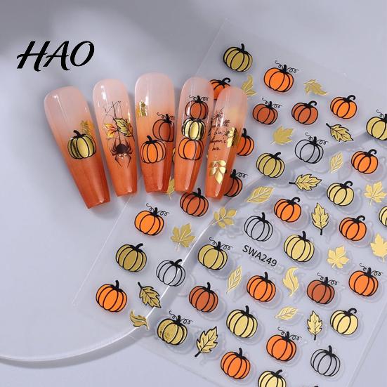 Nail Art Decor Halloween Decoration Stickers, 3D Embossed Pumpkin Ghost Bat PVC Stickers Manicure Decals, DIY Accessories for Holiday Party