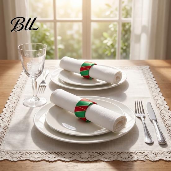 Holiday Table Decor 6Pcs Christmas Napkin Rings, Red And Green Decorative Holders, Reusable Dining Accessories Festive Bands for Dinner Decoration