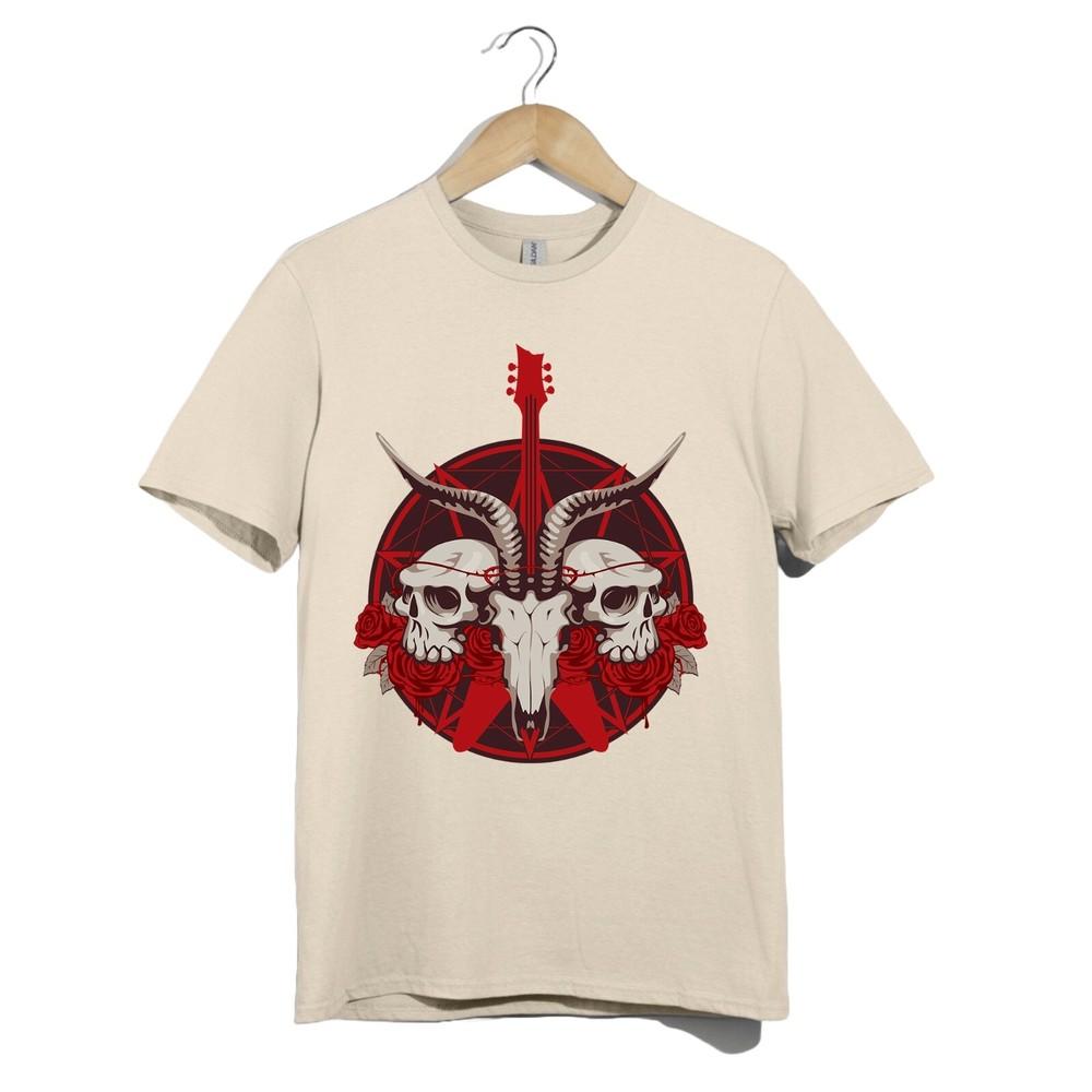 Gothic Rock T Shirt Unisex Metal Skull Guitar Rose Goat Skull Graphic Gift Tee