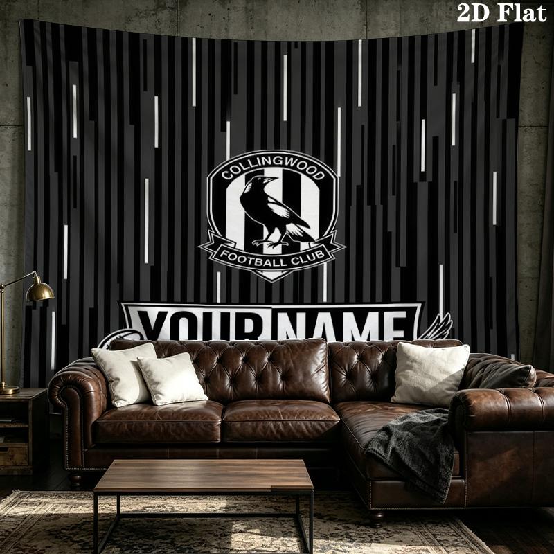 Custom Name Collingwood Football Club Printed Tapestry – Wall Hanging for Bedrooms, Dorms, and Home Decor