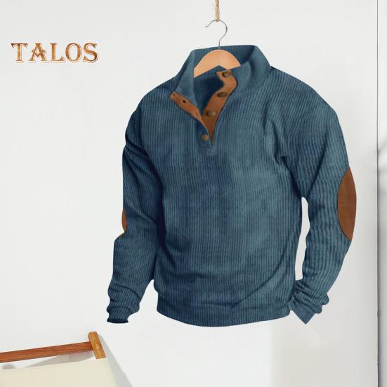 Весна Осень Мужской Топ Цветные Блоки Лоскутная Ретро Стиль Полуоткрытый Воротник-стойка Толстовка Плюс Размер Свободный Длинные Рукава Топ Повседневная Жизнь Офис И Отдых