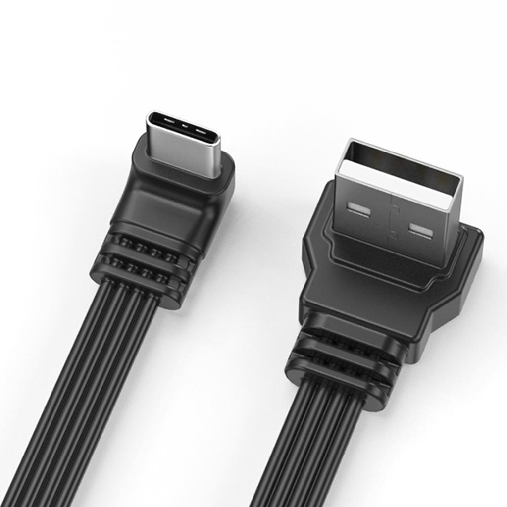 Кабель передачи данных USB 2.0 - Type C, 2 А, быстрая зарядка, скорость передачи данных 480 Мбит/с, плоский провод, колено 90 градусов для планшетов и телефонов