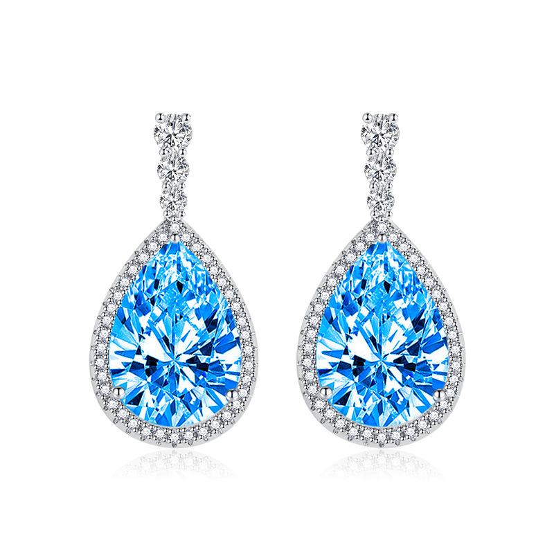 Sace Gems Copper Temperament Zircon Drop Shaped Earrings Navy Blue Inlaid Zircon Color Treasure Earrings for Women