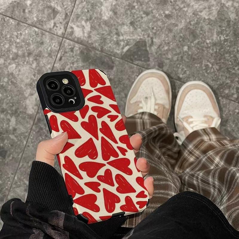 Модный силиконовый чехол с красным сердечком для iPhone 11 12 13 14 15 Pro Max Mini SE X XS XR 8 7 Plus, мягкий кожаный противоударный чехол