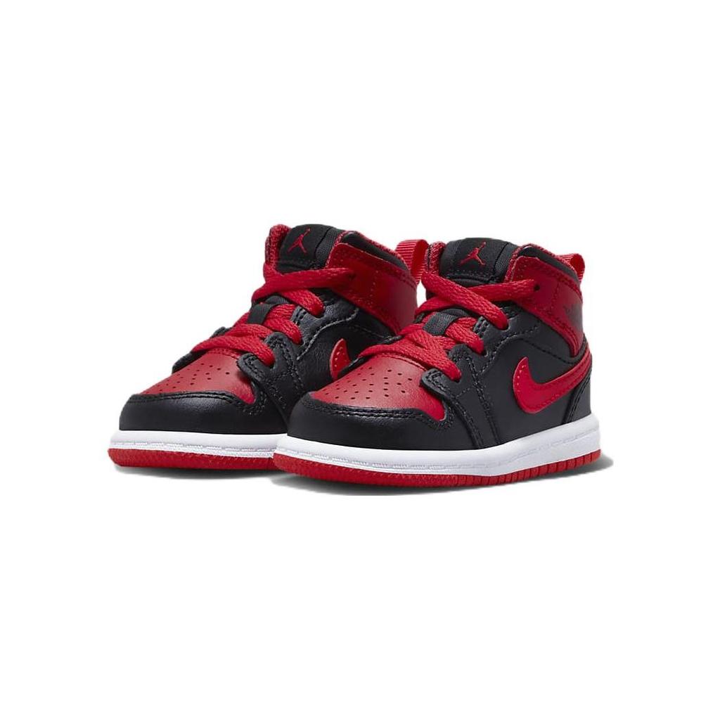Детские кроссовки Air Jordan 1 Mid TD Alternate Bred Черный Белый Огненно-красный DQ8425-060