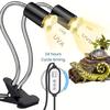 Reptile Heat Lamp Holder Dual-Head with 2/4/6H Cycle Timer Gooseneck Adjustable Turtles Lizards Snakes UVA/B Basking Light Bulb Metal Clip Rack