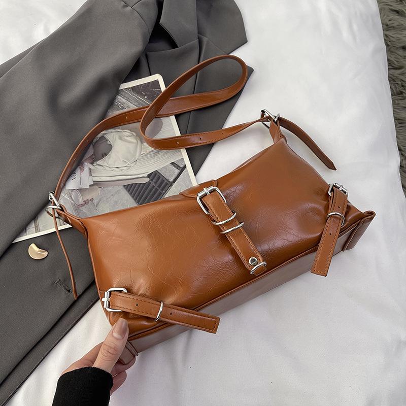 Женская однотонная сумка-багет с магнитной пряжкой и кросс-боди для отдыха из искусственной кожи с наклонным плечевым ремнем и регулируемым ремешком