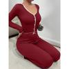 Women Sexy Slim Lace Trim Long Sleeve Long Pants Pajama Set Home Loungewear