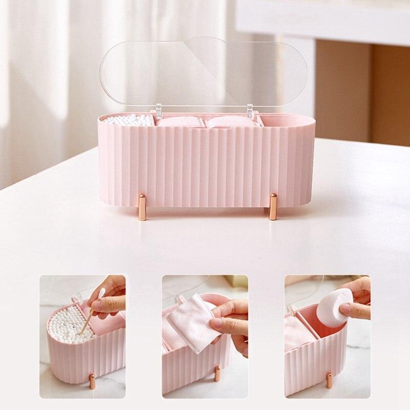 Cotton Round Pads Holder 4 Compartments Dustproof Makeup Organizer